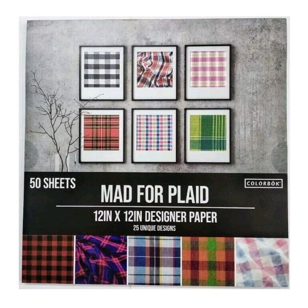 MAD FOR PLAID 12X12 Cardstock Scrapbook Designer Paper Pad 50 Lot Colorbok New